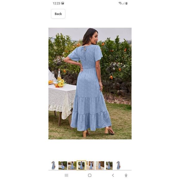 New 2XL Pogtmm Floral Boho Maxi Dress Smocked Flowing Blue White Summer Dress - Picture 2 of 9